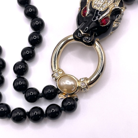 Vintage Panther Head Beaded Necklace Pin - Picture 10 of 16